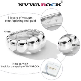 NVWAROCK Silver Chunky Dome Rings for Women and Men Cute Fat Puffy Statement Thumb Band High Polished Comfort Stackable Bubble Ring Size 10