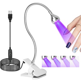 U V Light for Nails Gooseneck U V Lamp for Nails Mini Curing with Securing Clip Rotatable Flash Cure Light for Salon Nail DIY Home (Silver)