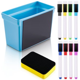 Boao Whiteboard Dry Magnetic Plastic Holder, 8 Pieces Colorful Magnetic Markers with Eraser Cap, Magnetic Whiteboard Eraser for School Office Home 100th Day of School, 10 Pieces Totally (Simple)