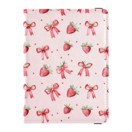 zyrtty Passport Holder, Pink Strawberries Bows Pattern Passport Cover Travel Wallet with Credit Card Slots Rfid Wallet Waterproof Documents Organizer Women Men