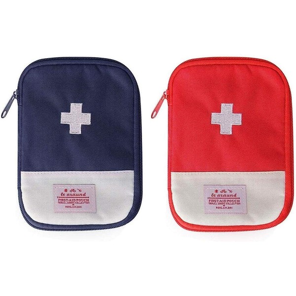 JIAKAI 2 Packs First Aid Bag,Empty First Aid Pouch,Mini Portable Medical Bag for Outdoor Camping Hiking Travel Emergency，Multifunction Emergency Medicine Storage Bag-7x5 inch