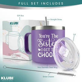 KLUBI Gifts for Best Friend – “You’re the Sister I Got to Choose” 14oz Purple Tumbler Mug -Cute Idea for Friendship, Long Distance, Bestie, Birthday, Present, Female, Hostess, BFF