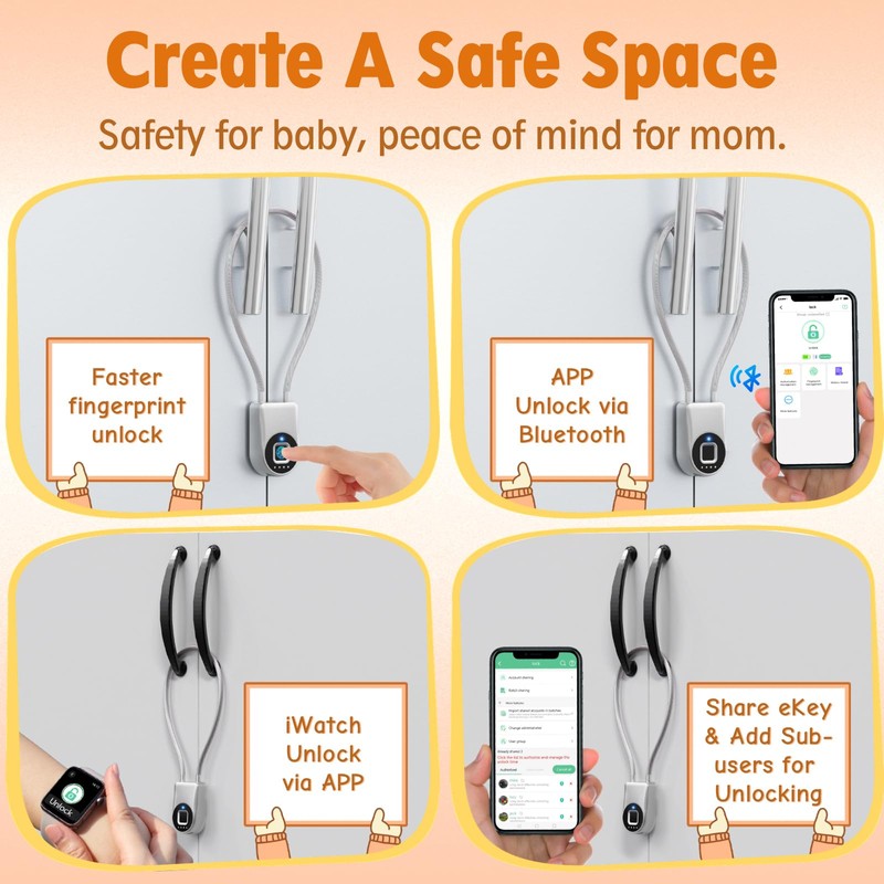 Bestkid Fingerprint Cable Lock, Childproof Fingerprint Padlock Bluetooth APP Contral,