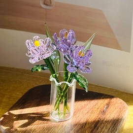 UICerland Glass Small Bouquets, Desktop Decoration, Fresh, Cool Meditation, Stress Reduction Joy, Get Well, Courage Gift (Purple Peonia)