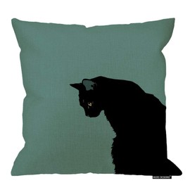 HGOD DESIGNS Decorative Square Pillow Case Cushion Cover 18X18 Inches Pillow Covers - Art Dark Cat Throw Pillow Case Green