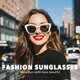 OPTOFENDY Sunglasses Womens Trendy Square Cat Eye Sun Glasses UV400 Protection, Shopping Cycling Driving White