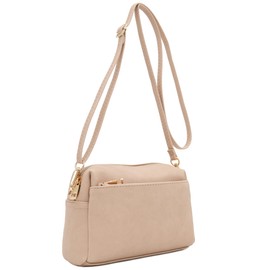FashionPuzzle Triple Zip Small Crossbody Bag, Nude, One Size