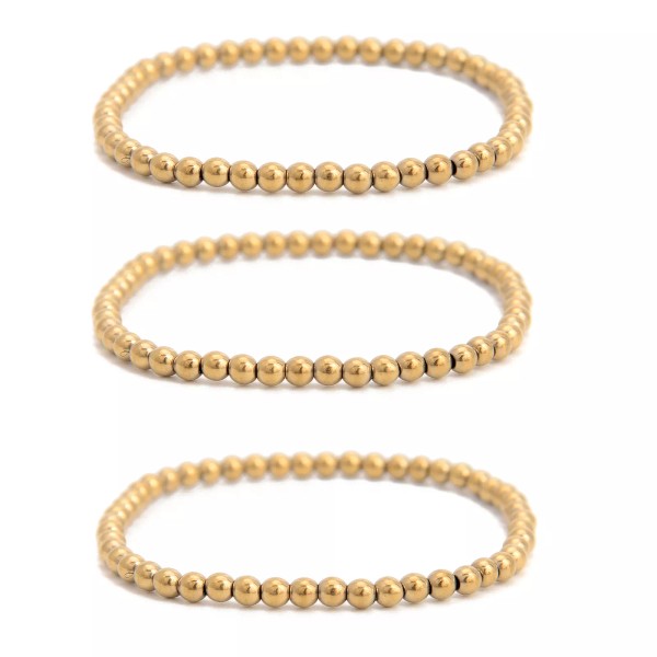 Unbranded Gold Plated Hematite Smooth Round Beaded Bracelet 4mm 7.5''