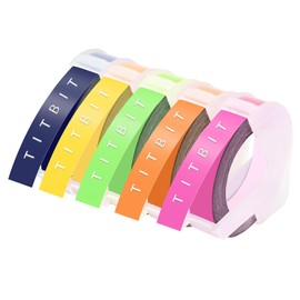 TITBIT 3D Embossing Tape Compatible for Dymo Omega Label Tape 9mm 3/8 White on Flourescent Pink Flourescent Orange,Green/Light Yellow/Dark Blue for Dymo Omega S0717930 Junior S0717900, 5-Roll