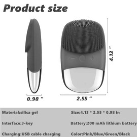 MEGAN Facial Cleansing Brush,USB Rechargeble Electric Silicone Face Scrubber,IPX7 Waterproof Sonic Facial Massager, 3 in 1 face Brush for Deep Cleanning, Blackhead Remover, Exfoliating.（Black）
