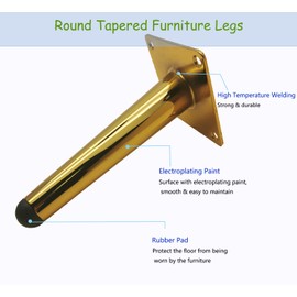 Mimhooy 4Pcs 6 Inch Furniture Legs - Luxury Gold, Oblique Tapered TV Cabinet, Dresser, Coffee Table, Couch Sofa Feet - Mid-Century Modern Style Metal Feet