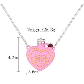 Love Potion 3D Pendant Necklace, Cute Pink Heart Shaped Bottle for Teens, Women, Witch Necklace Potions Spell Love Amulet Charm Long Chain