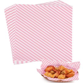 GeeRic Christmas Waxed Deli Paper Sheets for Food 12 * 12 Inch, 100 Pcs Food Basket Liners for Sandwiches, Burgers, Deli Food Wrapper Wax Paper Sheets Diagonal Stripe Pink