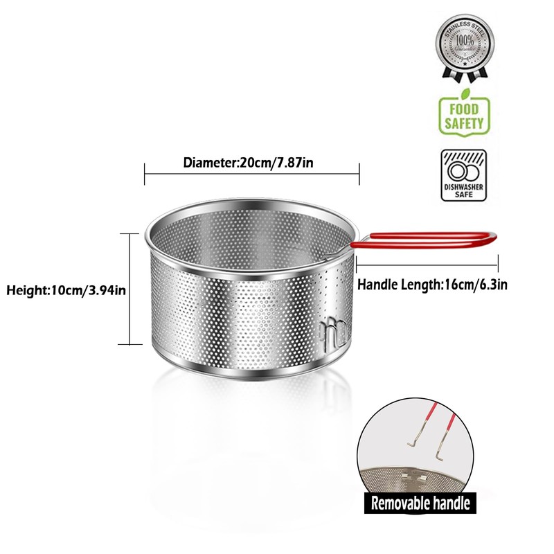 Stainless Steel Colander, Micro-Perforated Metal Pasta Strainer with Hook &