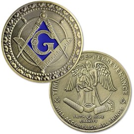 Masonic Souvenir Coin, Square & Compass Faith Hope and Charity in Golden Freemasonry Angel Master Masonic Blue Lodge Gift