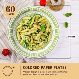 Tyzarglef - Platos de papel de colores para suministros de fiesta, 60 unidades desechables multicolor para tartas de postre para cumpleaños, baby shower, cócteles, decoración de 7 pulgadas