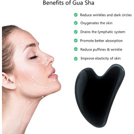 Gua Sha Stone Natural Heart Shape Facial Massage Tool, Rose Quartz Women's Day Gift Acupuncture Therapy Trigger Point Anti-Ageing (Black)
