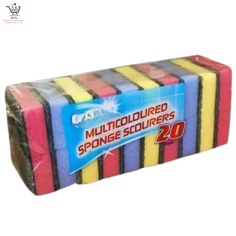 SOTL® Multi-Coloured Sponge Scourers Heavy Duty, Non-Scratch, Kitchen Cleaning Pads,