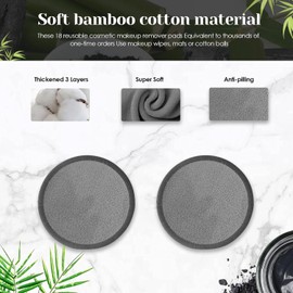 16 Stück Wattepads zum Abschminken, waschbar, Abschminkpads aus Bambusfaser, wiederverwendbar, Abschminkpads für alle Hauttypen, Grau und Weiß
