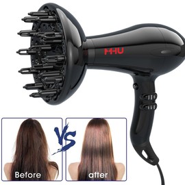 Professional Salon Hair Dryer Powerful 1875W Ceramic Tourmaline Blow Dryer Negative Ions Compact Hair Dryer with Diffuser & Comb & 2 Concentrator Nozzles, Black