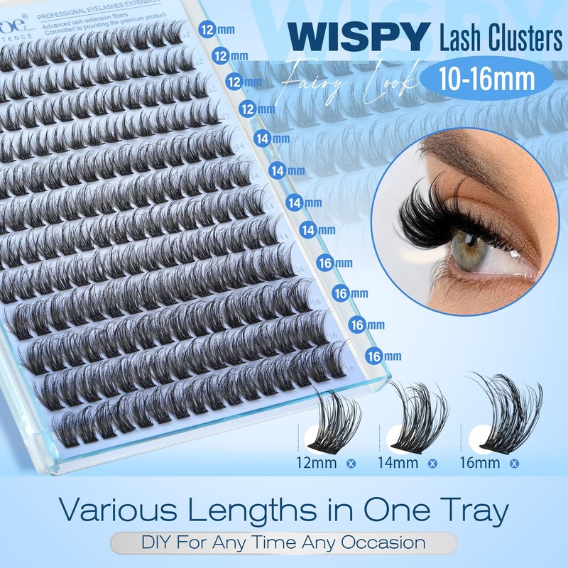Natural Lash Clusters 12-16mm Wispy Eyelash Clusters 192pcs Cluster Eyelash