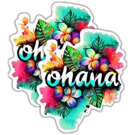 Family Friendly Inspirational Quote Colorful Decal Stickers- for Car Truck Van SUV Tumbler Cup Laptop- 5 Inches (Ohana, 3 Inch- Two Pack)