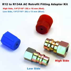 R12 to R134A AC Retrofit Fitting Adapter Kit, R12 R22 to R134A High/Low Fitting Port Retrofit 1/4’’ to 7/16"-20 UNF Conversion Adapter,Fits for AC Air Conditioner Refrigerant