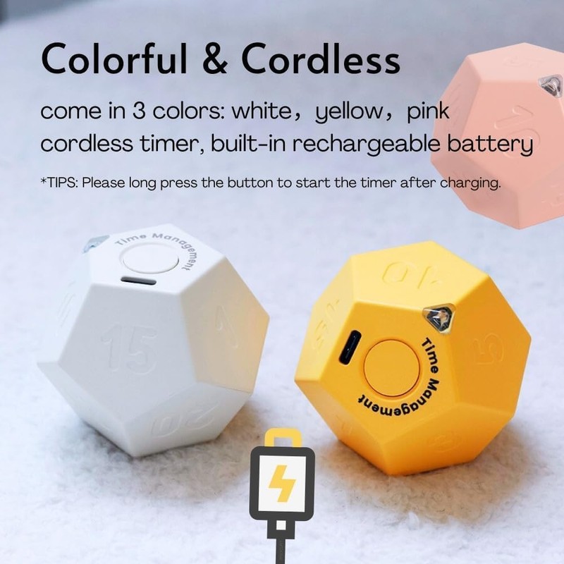 Rotating Pomodoro Timer Rechargeable Productivity Timer,Shower Timer Waterproof,Magnetic Flip Mute,Vibrate