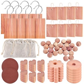 Tigvio 80-Pc Cedar Blocks for Clothes Storage: Blocks, Planks, Hooks, Rings, Balls, & Sachets for Closet, Drawer, Bookshelf & Shoe Protection - Natural Cedar Scent (Pack of 80)