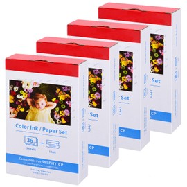 NineLeaf 4 Box Compatible for Canon KP-36IN Color Ink/Paper Set 4 Color Ink Cassette and 144 Sheet 4 x 6 Paper Glossy for Selphy ES1 ES2 ES30 CP1200 CP1300 CP1500 Photo Printer