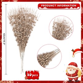 30-Pack Christmas Picks and Sprays Champagne Gold Artificial Glitter Berry Stems Branches Twigs Sticks Sprigs Christmas Tree Decorations, Ornaments for Garland, Wreath, Flowers and Tree Topper
