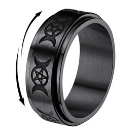 FindChic Punk Spinner Ring for Men Women Rotating Fidget Ring Moon Star Fidget Ring Black Fidget Ring with Gift Box for Birthday Christmas, 57, Stainless Steel