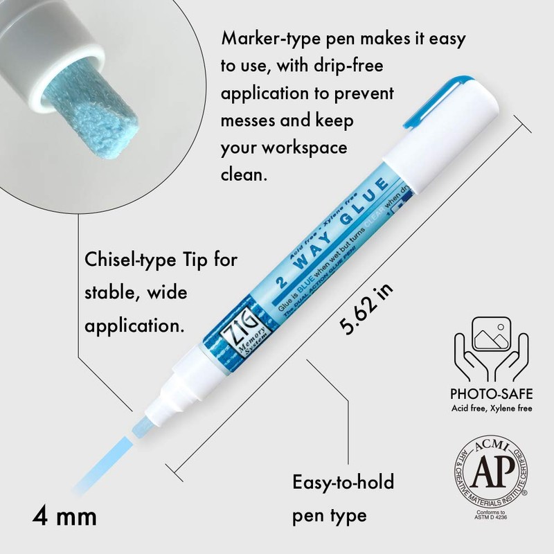 Kuretake Zig 2Way Glue Pen, 4mm Chisel Tip, 3 ps