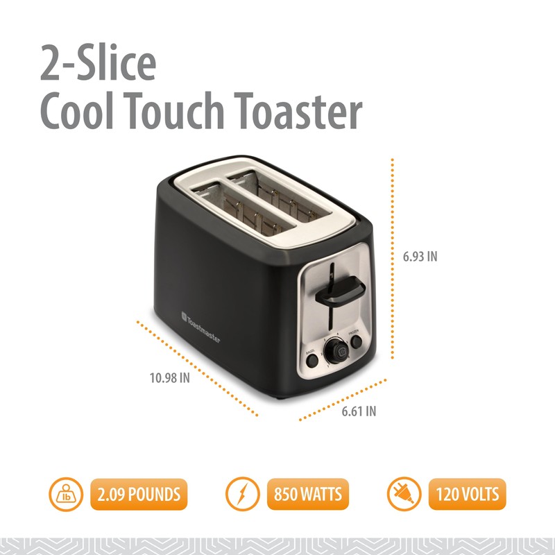 Toastmaster 2-Slice Cool Touch Toaster, black with stainless accent