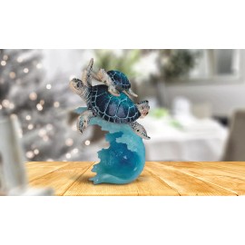 8.75"H Sea Turtle with Baby Swimming on Wave Figurine Home Decor Unique Gift