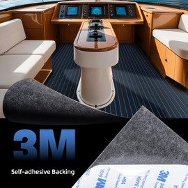 Fullfire EVA Foam Boat Flooring with 3M Self-Adhesive Backing, Marine Decking Faux Teak Deck Sheet for Jon Boats Pontoon Boat Yacht RV Jet Ski Kayak Floor, Black and Blue 94" x 15.5"