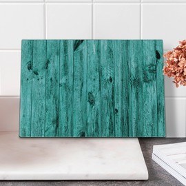Ambesonne Turquoise Cutting Board, Wall of Turquoise Wooden Texture Background and Antique Timber Furniture Artful Print, Decorative Tempered Glass Cutting and Serving Board, Small Size, Blue