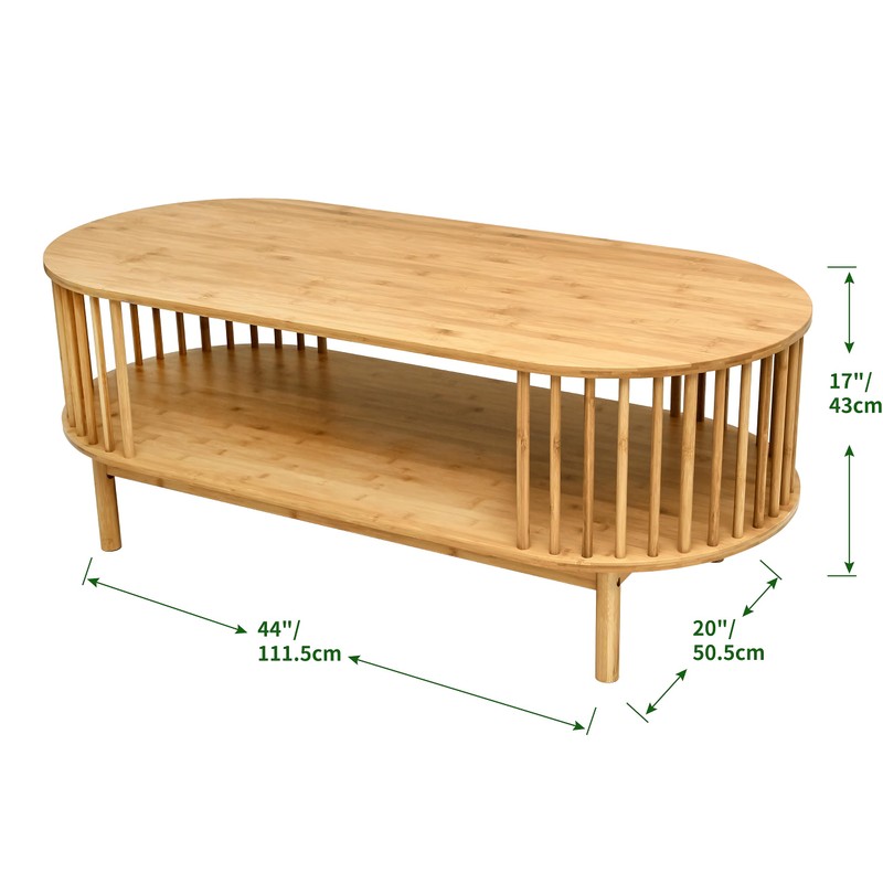 VaeFae Oval Coffee Table, Bamboo Coffee Table for Living Room,