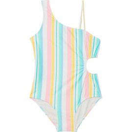 Hurley Girls' One-Piece Cut Out Swim Suit (Big Kid), Pale Ivory/Multi