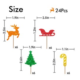 24PCS Christmas Cupcake Toppers, Christmas Tree Cupcake Toppers, Reindeer Cupcake Picks for Christmas, Christmas Holiday/Winter Wonderland Party Decoration