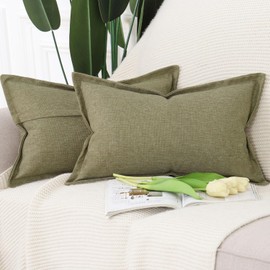 Madizz Set of 2 Linen Cushion Covers with Wide Edge, Soft Decorative Cushion Covers for Sofa, Bedroom, Moss Green, 40 x 80 cm, Rectangular