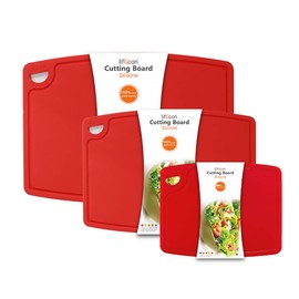 Liflicon Thick Cutting Boards Set of 3pcs Large 14.6'' x 10.43'',Middle 12.6'' x 9.1”, Mini 9.1”x7.1” Juice Grooves Easy Grip Handle Dishwasher Safe for Kitchen,Chif-Red