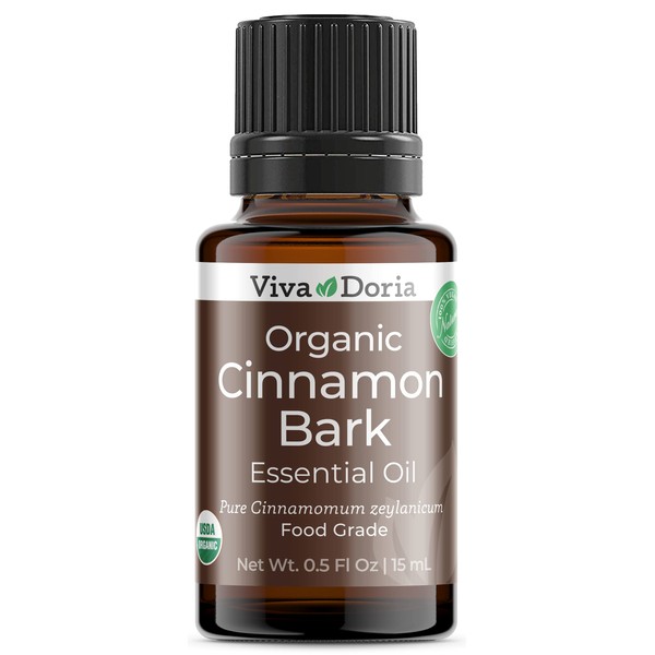 Viva Doria 100% Pure Cinnamon Bark Essential Oil, USDA Certified Organic, Undiluted, Food Grade, 15 mL (0.5 Fl Oz)