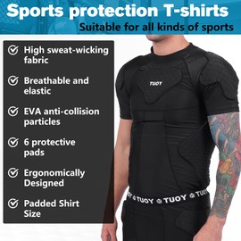 DGXINJUN Men's Padded Shirt Football Chest Rib Protector Heart Sternum Guard Compression Shirt with Shoulder Back Rib Pads for Adult Football Basketball Baseball Softball Rugby
