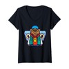 Womens Cute Cartoon Bear Character With Headphones For Kids V-Neck