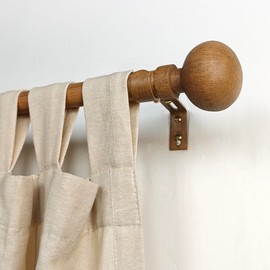 Adjustable 72-144 Inch Faux Wood Curtain Rods, 1 Inch Diameter with Wood Grain Round Finials, Fits 68-140 Inches Windows, Heavy Duty Decorative Window Drapery Rod
