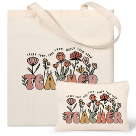 Teacher Gifts for Women, Teacher Appreciation Gifts Canvas Tote Bag with Comestic Bag, Christmas Gifts for Teachers, Thank You Teacher Gift from Student