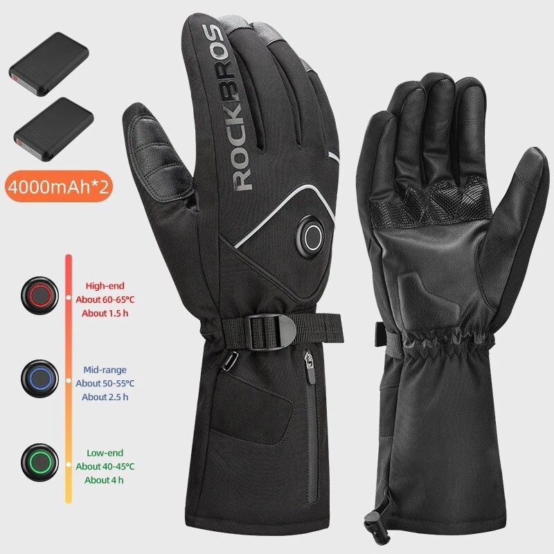 ROCKBROS Heated Gloves Electric Rechargeable Battery Thermal Mittens Gloves Men