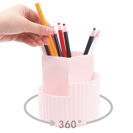 Tanstic 1Pc Pink Rotating Pen Holder, 360-Degree 3 Divided Slots Spinning Pencil Pen Desk Organizers Pencil Holders Desktop Stationary Organizer for School Office