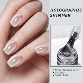 HOSAILY Clear Glassy Cat Eye Gel Nail Polish with Magnet, High Gloss Shine Glitter Holographic Jelly Crystal Gel Polish, Reflective Translucent UV Gel for Nail Art Manicure Salon DIY at Home